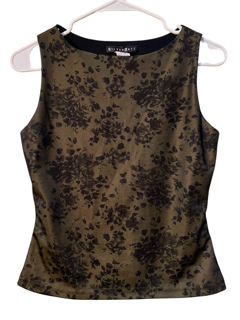 Silvergate Olive Green Floral Sleeveless Blouse